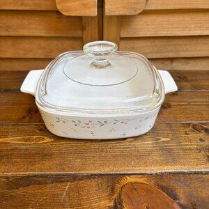 Vintage CorningWare Casserole Dish with Lid – Floral Vine Pattern‎